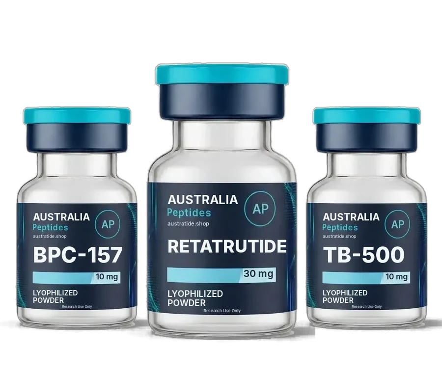 Australia Peptides research peptide vials – Retatrutide, BPC-157 and TB-500